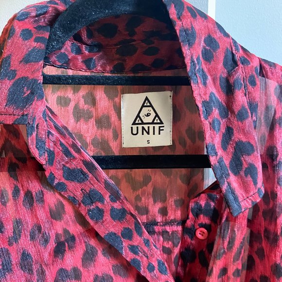 High Low Red Leopard Print Cutout Sheer Blouse - Picture 3 of 4